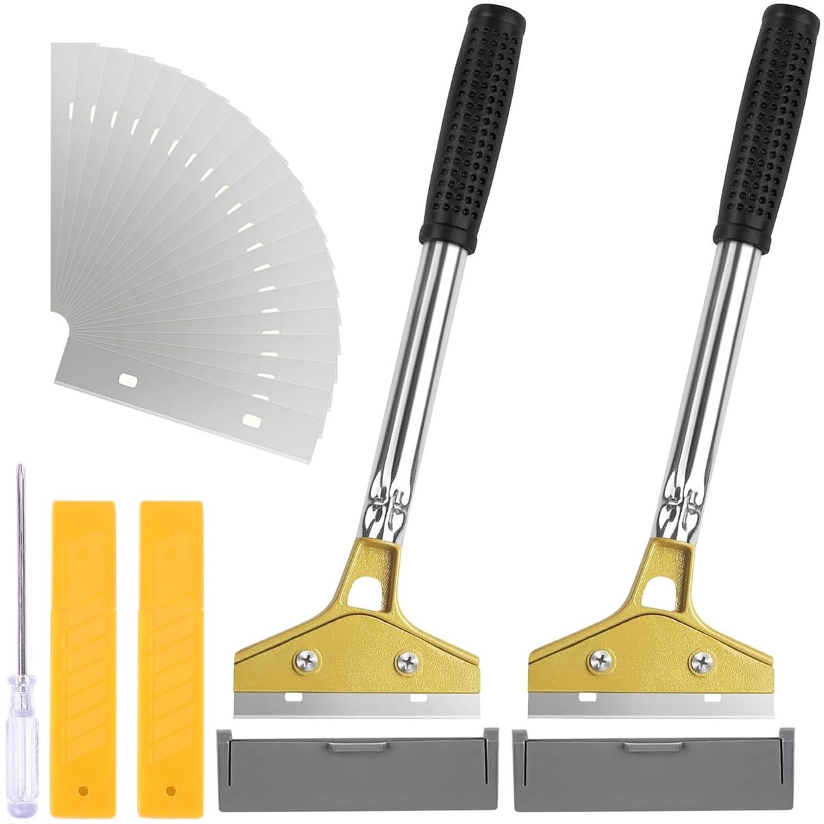 Dailygoods- Behangkrabber Set - 2 Stuks - Hoogwaardig Koolstofstaal - Rubber Antislip Handgreep - 20 Reservemesjes - Behangverwijderingsset met Beschermhoes - Schraper