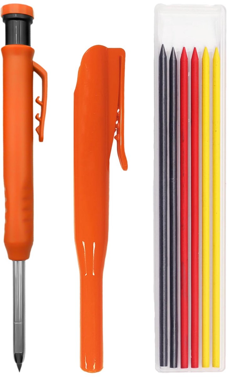 Dailygoods - Houtbewerkingspotlood met 1 Dop en 6 Navullingen - Diepte Marker voor Klusprojecten