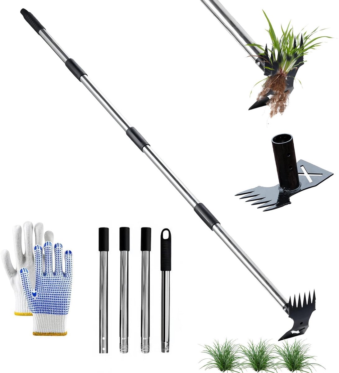 Onkruidtrekkergereedschap met lange steel - 150 cm - 2-in-1 Handmatige Onkruidhark en Tuinschoffel - Voor Tuin en Terras