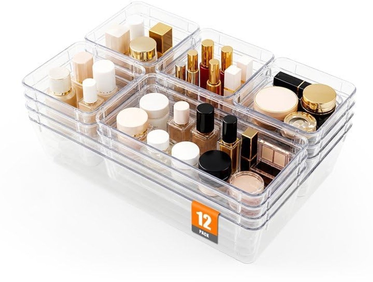 Dailygoods - 12-delige Lade-organizerset - Transparante Opbergoplossingen voor Huis en Kantoor