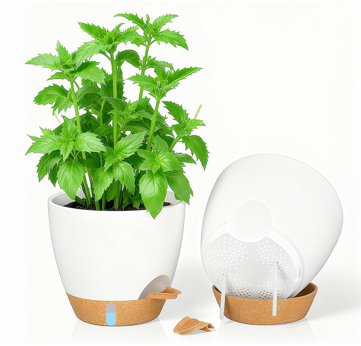 Dailygoods - Set van 2 Zelfwatergevende Witte Bloempotten - 20 cm met Waterpeil Indicator
