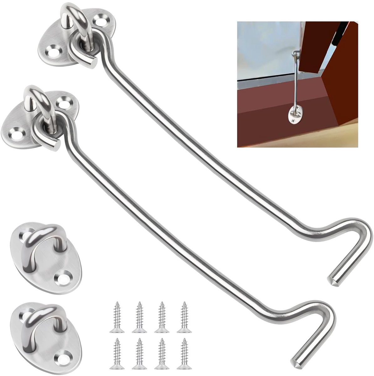 Dailygoods - 2 Stuks Roestvrijstalen Stormhaken met Ophangring - 25,4 cm