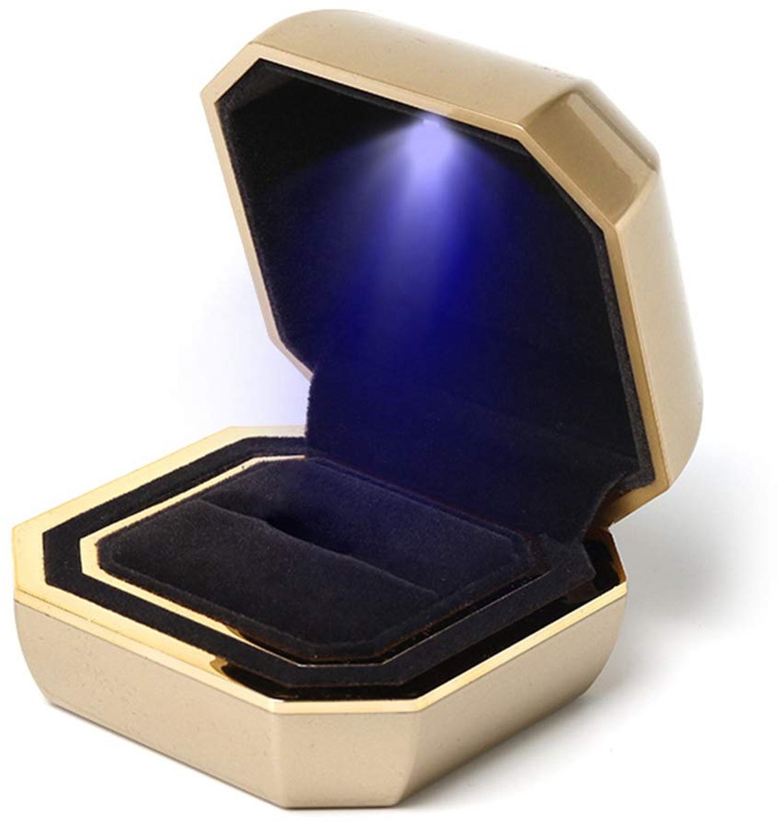 Dailygoods - LED Ringdoos Octagonaal voor Trouwringen - Velvet Sieraad Box