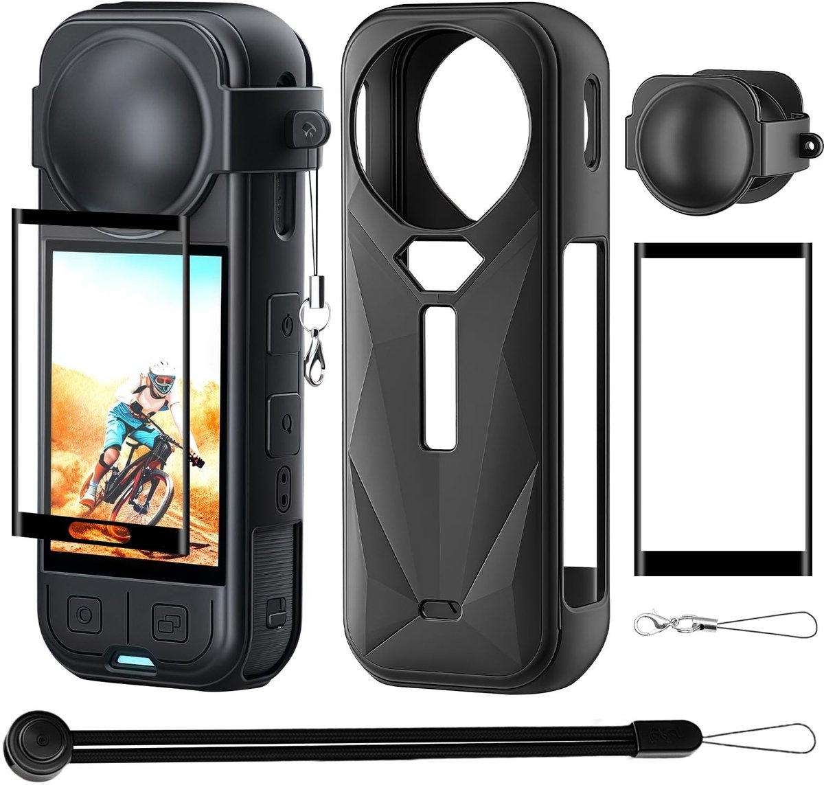 Dailygoods- Protectorkit uitgebreide bescherming - Siliconen Hoes - Lensafdekking - Schermbeschermer - Voor Insta 360 X5 - Duurzaam materiaal - Camera Bescherming