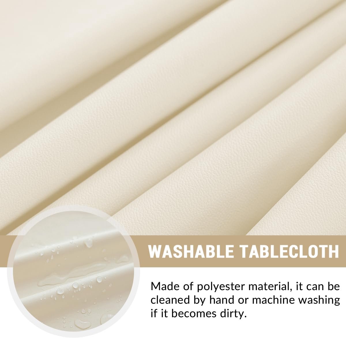 SnelShoppen - Rond tafelkleed voor buiten, waterdicht en afwasbaar PU-leer, elastisch, beige, 110 cm, keukentafel en tuin decoratie voor feesten en BB