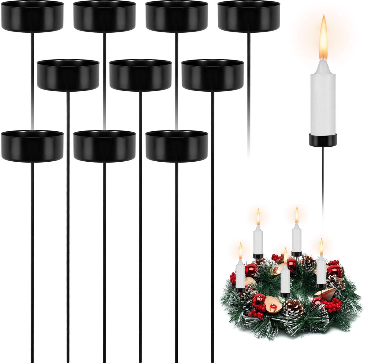Dailygoods - Kandelaar Adventskrans - 10 Stuks Zwart voor Tafeldecoratie