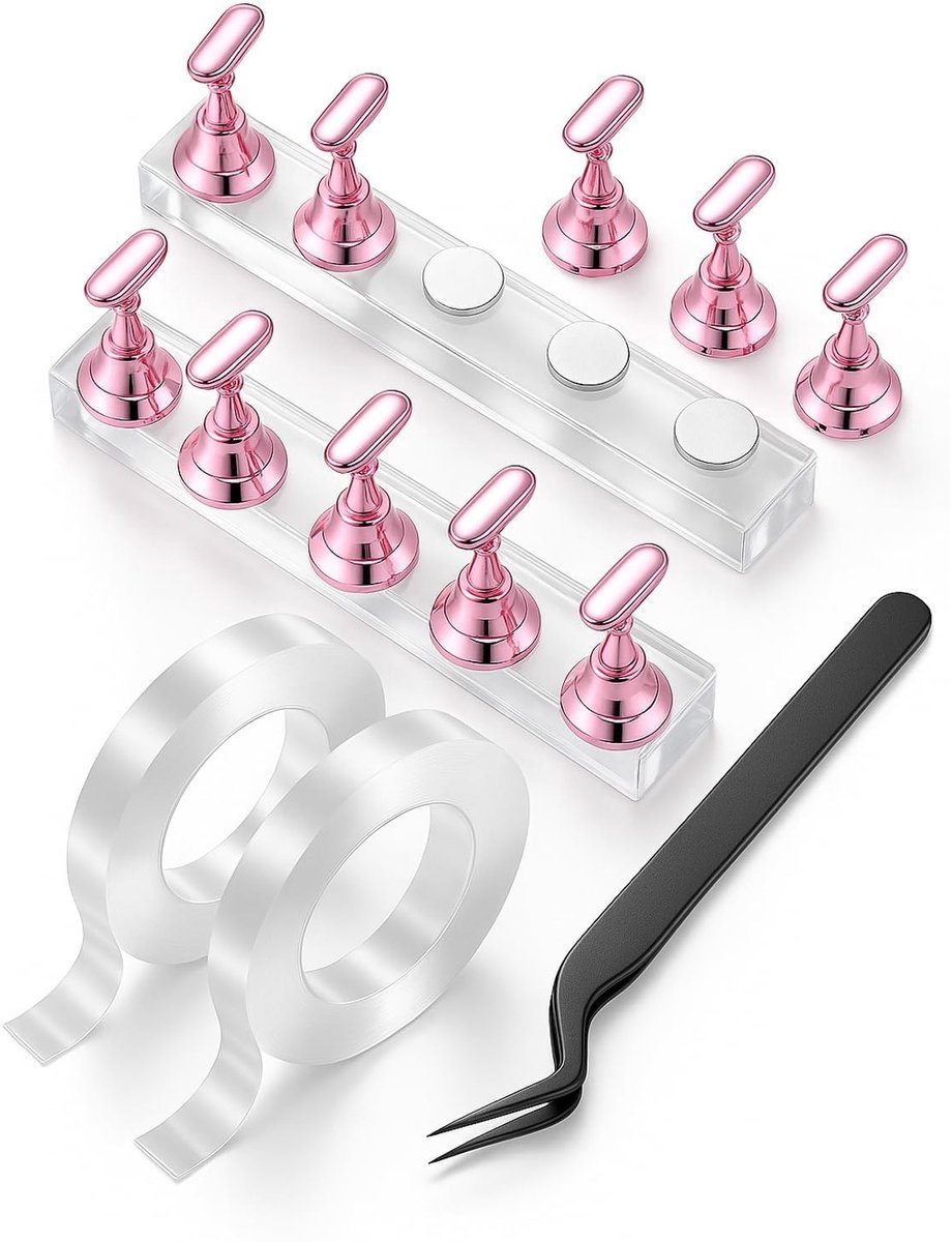 Dailygoods- Nagelhouder Compleet Meerdelige Set - Magnetische Nagelhouders - Acryl Basis - Dubbelzijdige Tape - Bonus Pincet - DIY Manicure Accessoires - Nagelstandaard