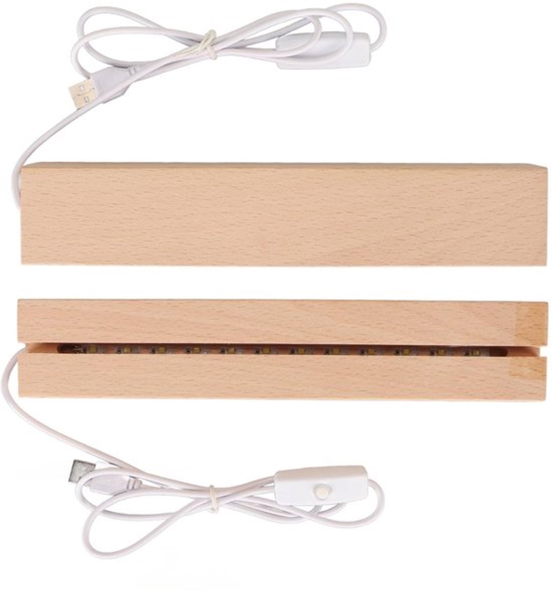 Multifunctionele LED Displaybasis - Massief Hout - 24cm USB Aansluiting - Voor Kristal en 