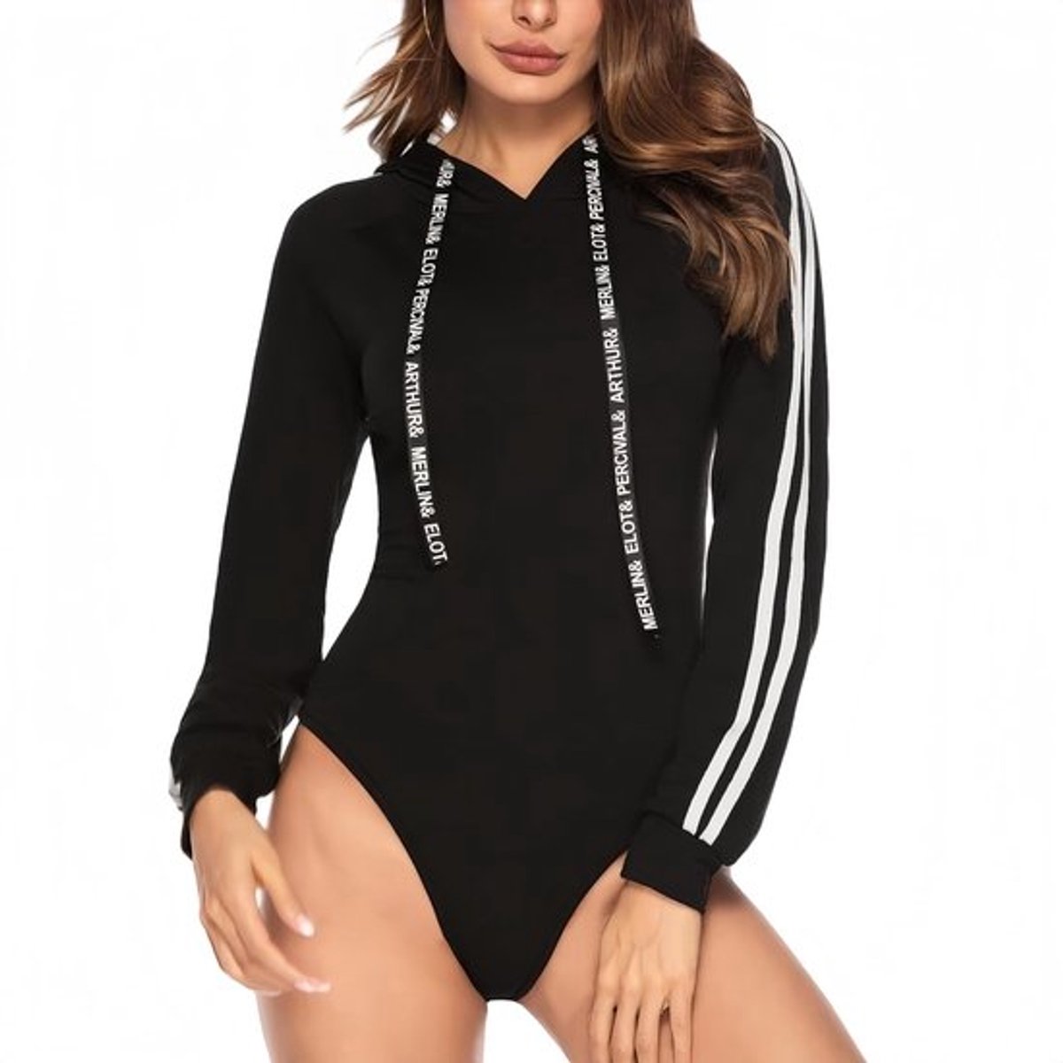 Damesbody met capuchon - Lange mouwen - Slim fit - Casual pasvorm - Drukknoopsluiting - 100% polyester - Ideaal voor uitgaan - Jumpsuit
