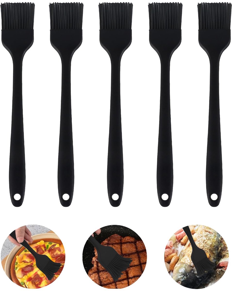 Dailygoods - Set van 5 Siliconen Bakborstels - 21 x 3.5 cm voor Koken en Bakken
