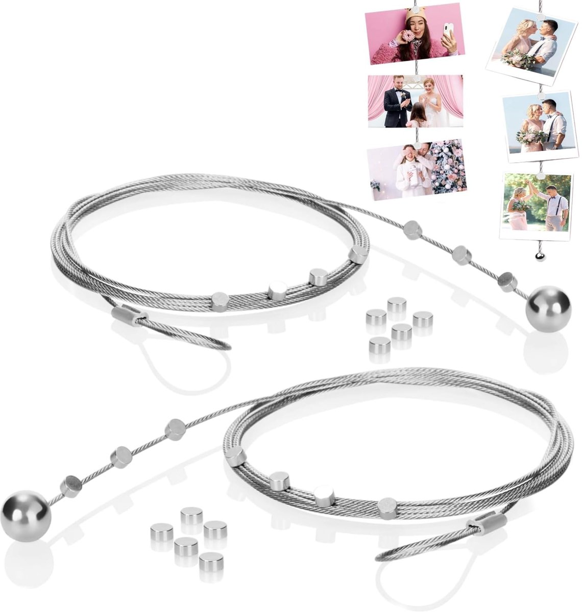 Dailygoods - 2-delige Foto Touw met Magneten - 200 cm x 1.2 mm Staal