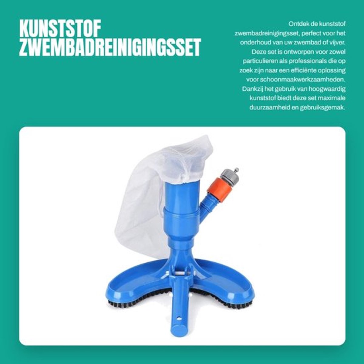 Zwembadreinigingsset Hoogwaardige Kunststof - Onderhoudskit - Telescoopstang Geschikt - Eenvoudig te Bedienen - Slangkoppeling - Ideaal voor Zwembaden/Spa's - Zwembadstofzuiger