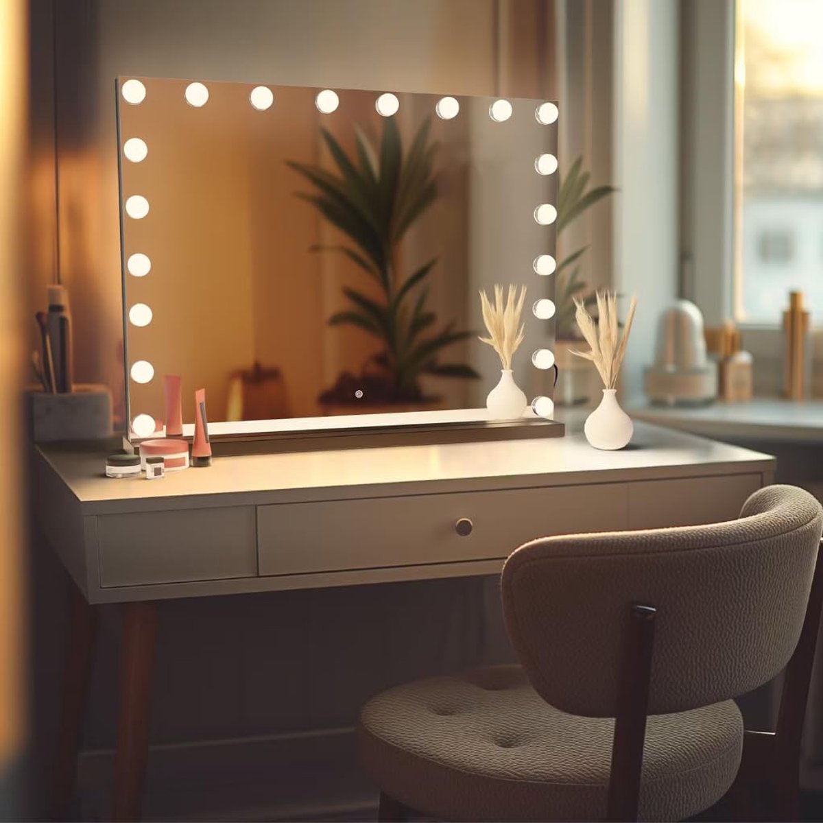 SnelShoppen - Hollywood Make-up Spiegel met 15 Dimbare LED Lampen - Professionele Vanity Mirror 80x60cm - Zwart - 3 Lichtstanden voor Perfecte Make-up