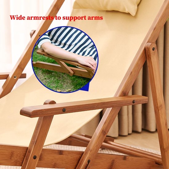 Houten Loungestoel - Strandstoel Opvouwbaar - Ontspannen Buiten - Verstelbare Hoogte - 62x62-80 cm - Houtkleur van Houten — afbeelding 5