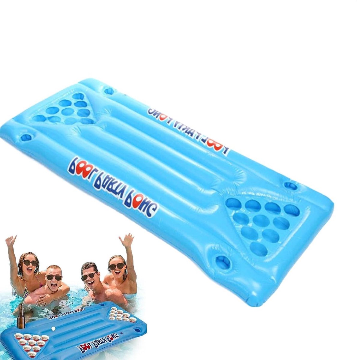 Opblaasbare Pong Tafel - Pool Tafel Lounge - Water Spelletjes - Dubbele Functie - 150x58x10cm - Wit