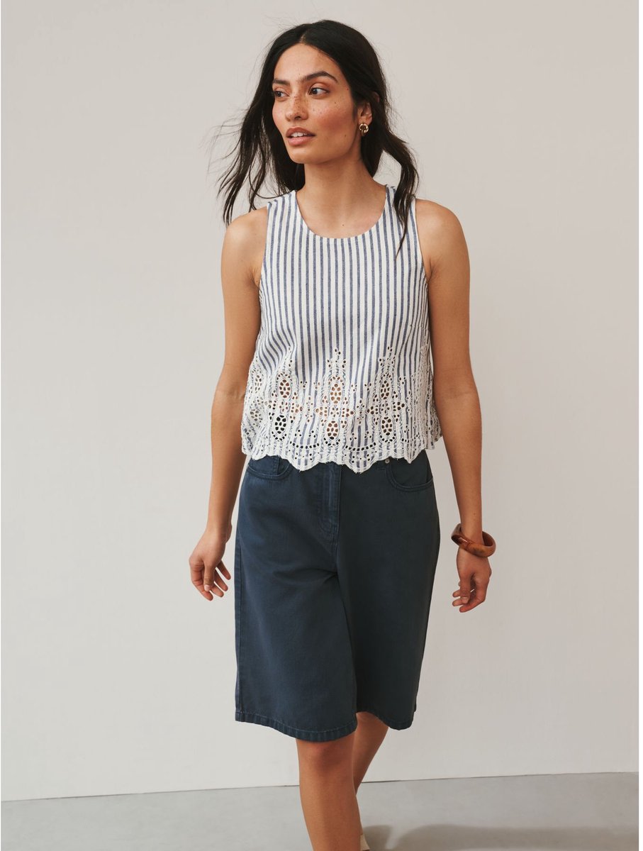 Next - Dames - Bermuda-chino van katoen - Blauw