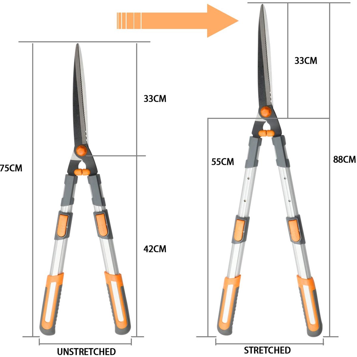 SnelShoppen - Telescopische Heggenschaar 75-88cm met Stalen Mes SK-5, Ergonomisch Handvat, Gratis Handschoenen voor Gemakkelijk Trimwerk in de Tuin
