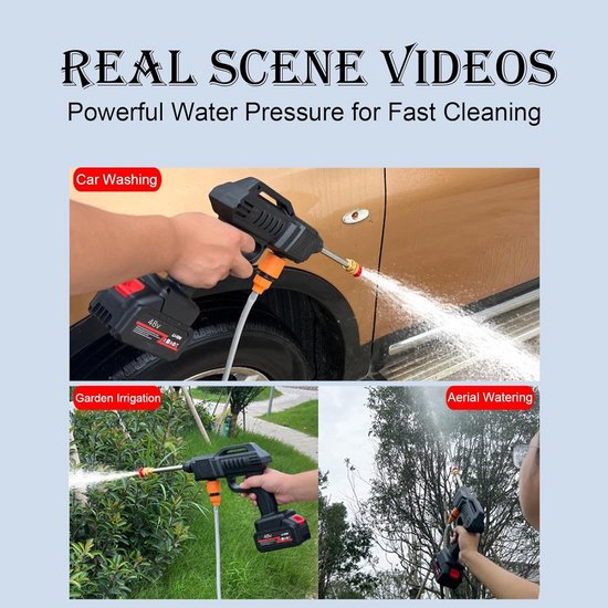 Draadloze Hogedrukreiniger - Draagbare Power Washer - Auto's en Tuinen Reinigen - Dubbele Waterpatronen - 16 kg - Zwart — afbeelding 4
