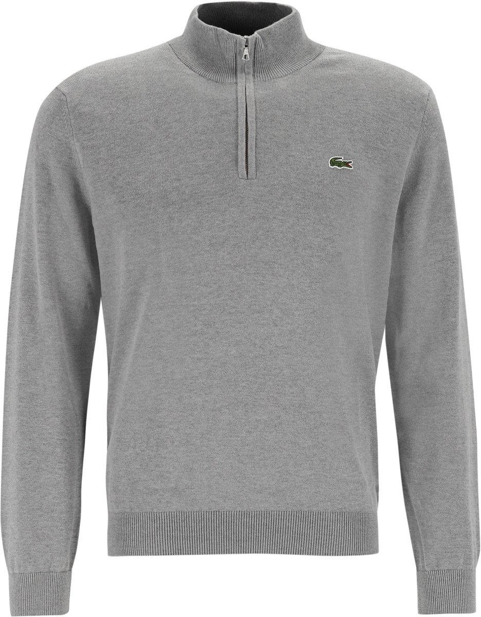 Lacoste heren schipperstrui katoen - met korte rits - lichtgrijs melange