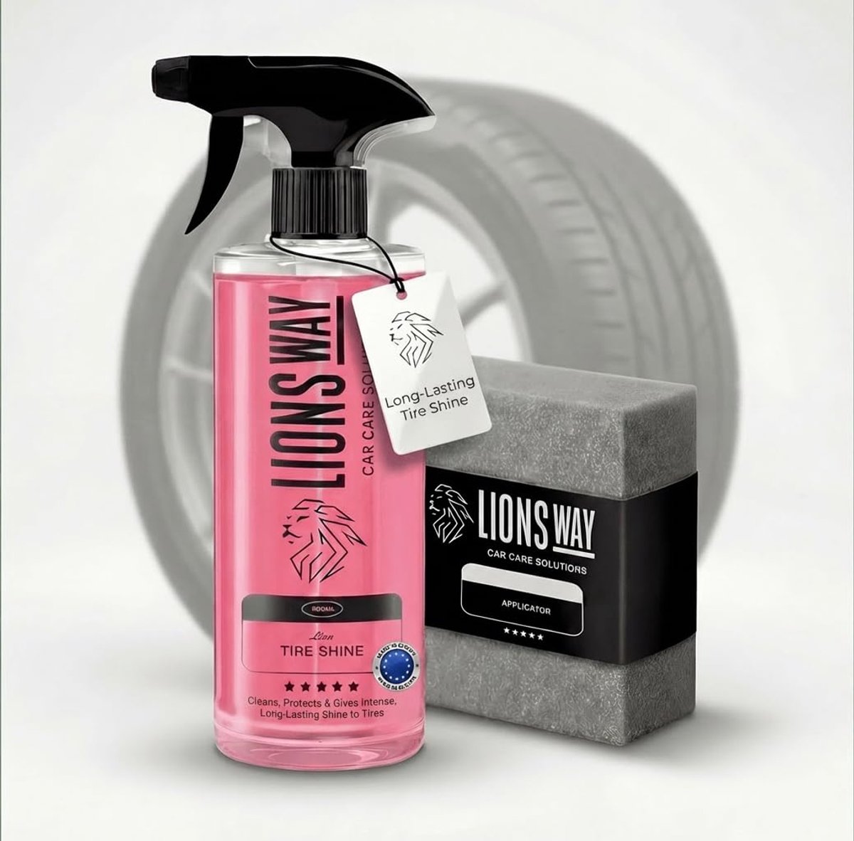 SnelShoppen - Lion Tire Shine - Neumátivos Renovador en Glanzende Afwerking voor Zwarte Banden en Plastic - 500 ml - Perfect voor Auto, Motor en Tuin