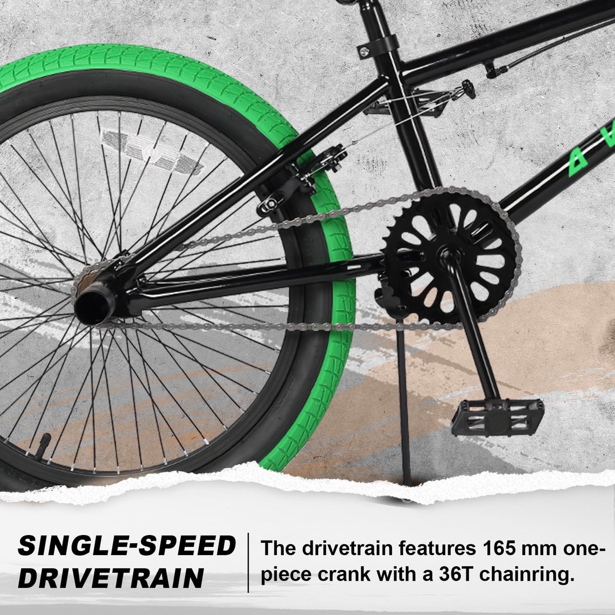 SnelShoppen - AVASTA BMX-fiets voor kinderen en volwassenen, 4 pegs, 360 graden gyro, zwart en groen, ideaal voor jongens en meisjes, beginners en gev