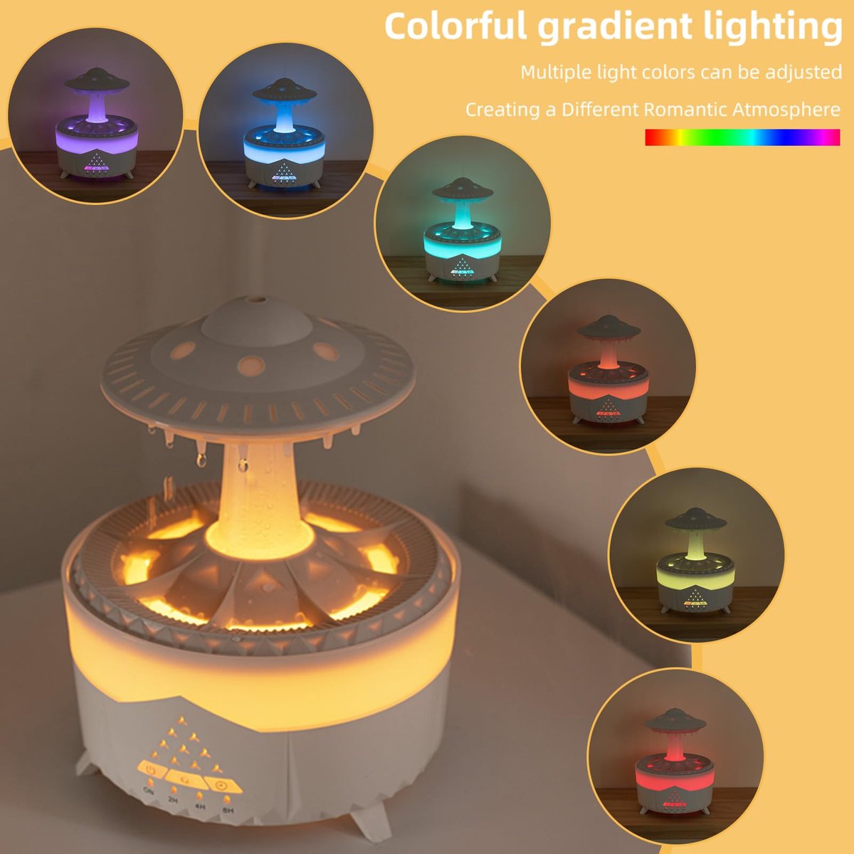 SnelShoppen - Regenwolken Luchtbevochtiger en Diffuser met Afstandsbediening, 350 ml, Ufo-vorm, 7 Kleuren LED, Aromatherapie, Ideaal voor Slapen en Re