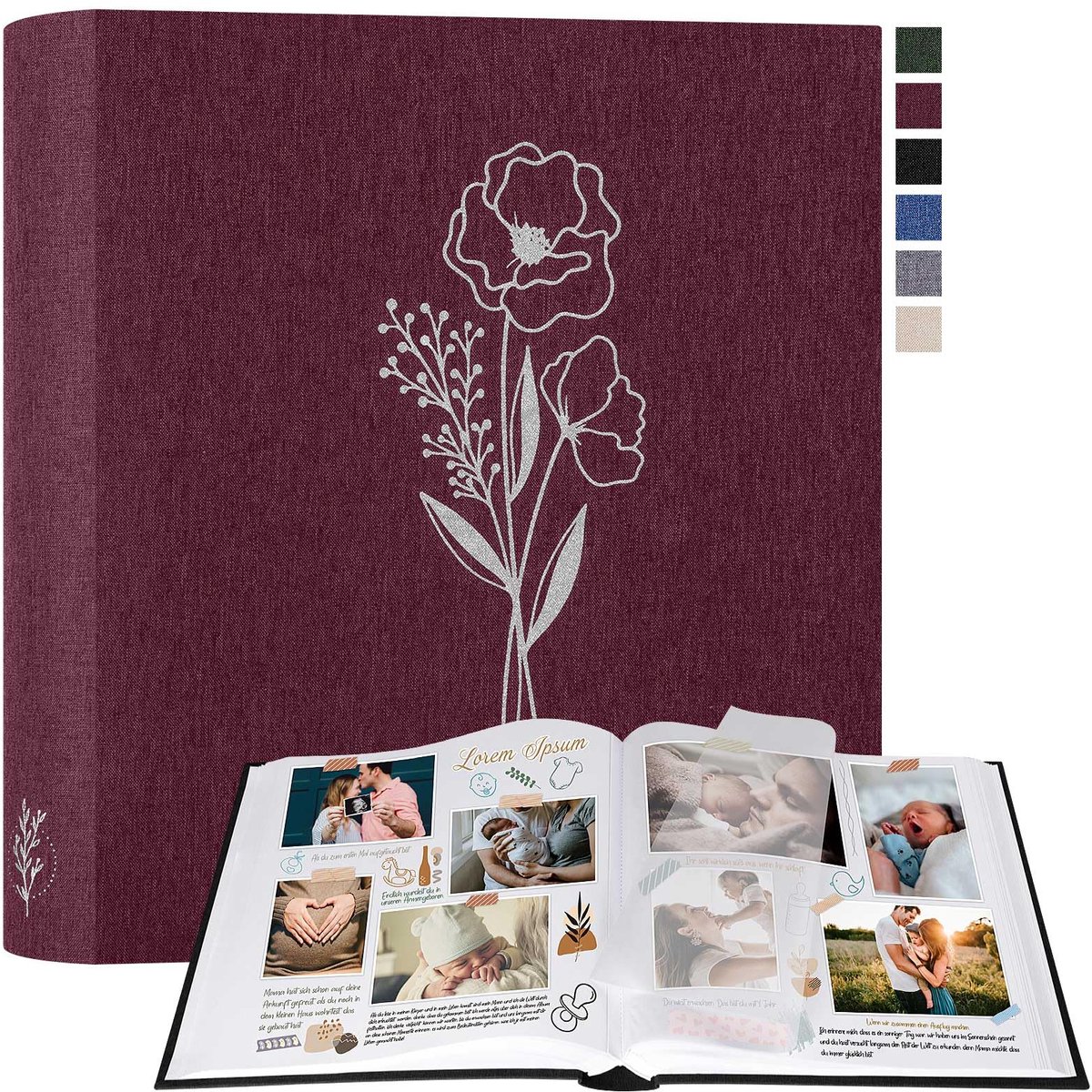 SnelShoppen - Groot Linnen Fotoalbum voor Scrapbooking, Doe-Het-Zelf, 100 Witte Pagina's, Cellofaanscheiders, voor Foto's 9x13 cm, 10x15 cm, 13x18 cm,