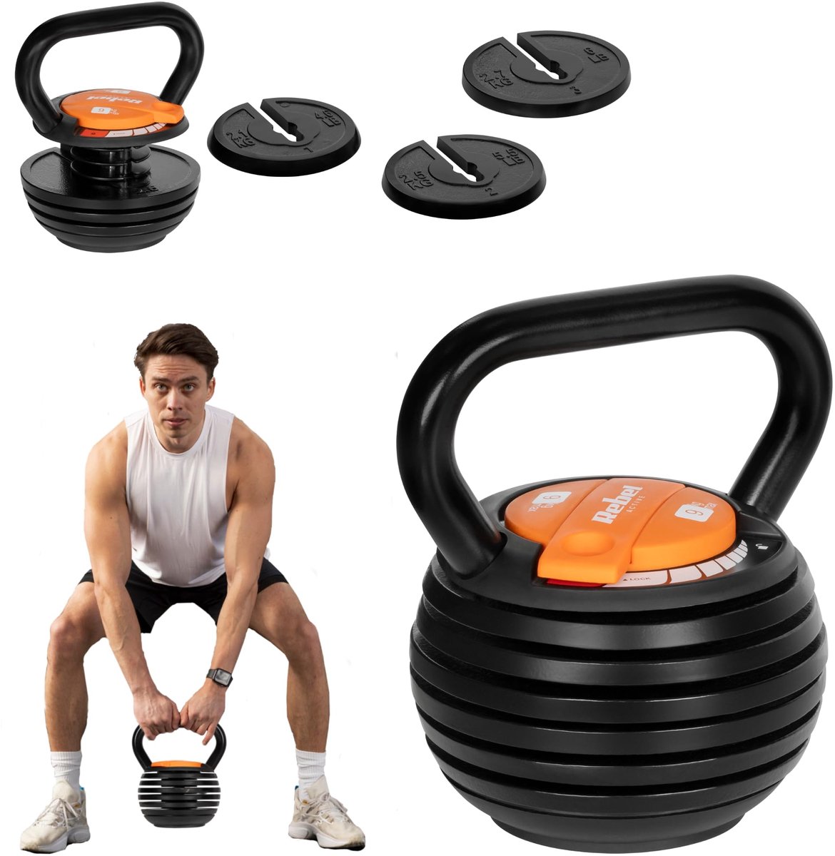 SnelShoppen - Verstelbare Kettlebell Gietijzer 9 kg - Automatisch Gewicht Verstelbaar - Ideaal voor Thuis Fitness, Krachttraining en Sport - Perfect v