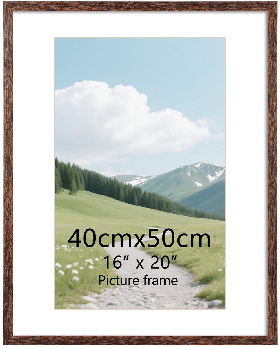 SnelShoppen - Bruine fotolijst 40 x 50 cm met passe-partout - Muurdecoratie, Houten lijst, Voor foto's, Kunst, Thuis, Kantoor, Wanddecoratie