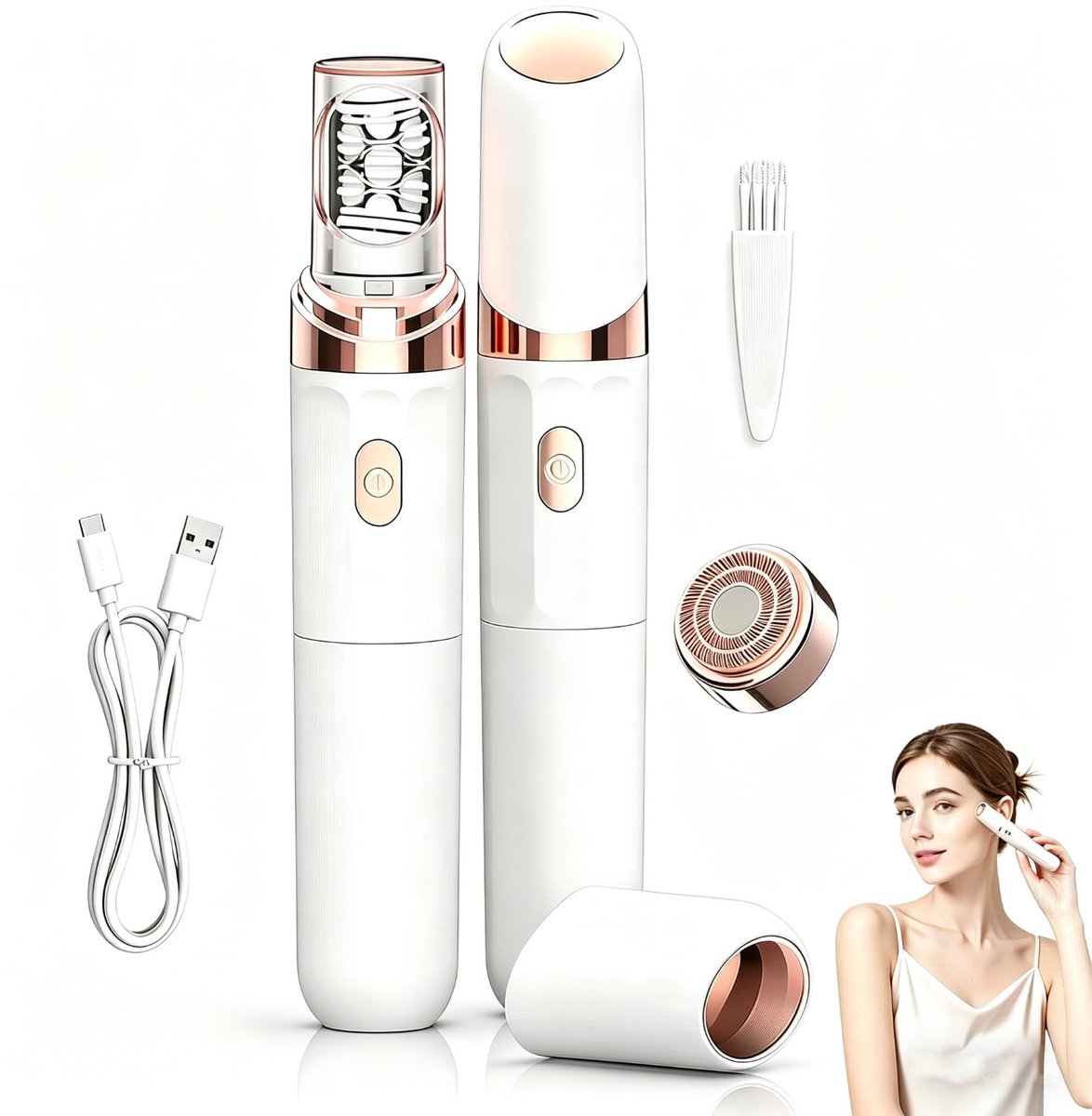 SnelShoppen - Gezichtsepilator Vrouwen 2-in-1 Elektrisch met LED-lamp, Pijnloze Ontharing voor Gezicht, Benen, Armen, Bikinilijn en Oksels - Effectiev