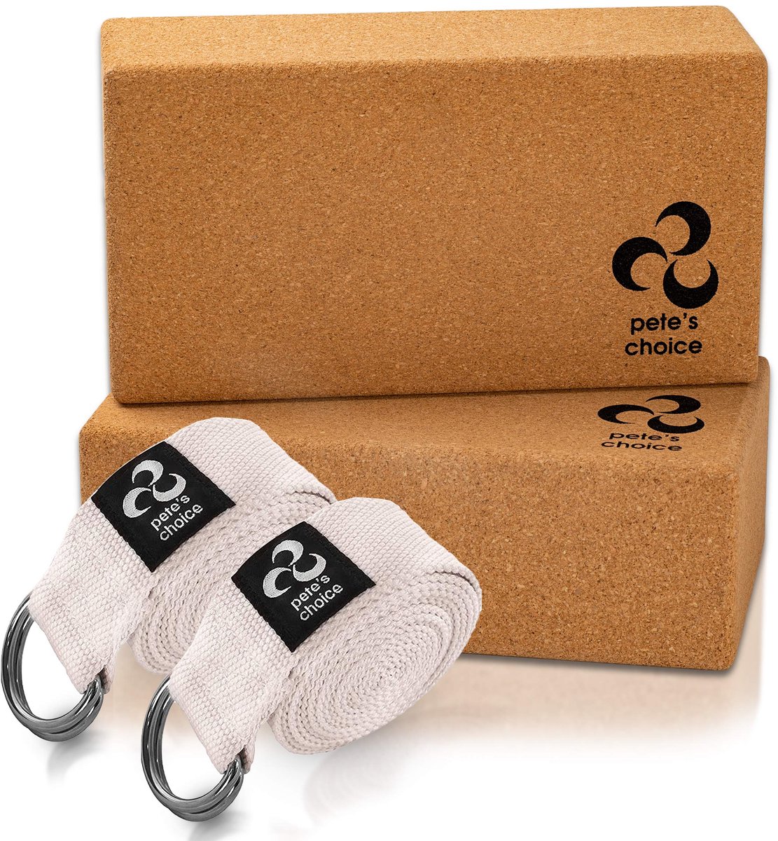 SnelShoppen - Yoga Kurk Blokken & Yoga Bandjes - Natuurlijke Kurk Yoga Bakstenen & Stevige Yoga Strap - Eco-vriendelijk 2 Pack Kurk Blokken & 2 Pack Y