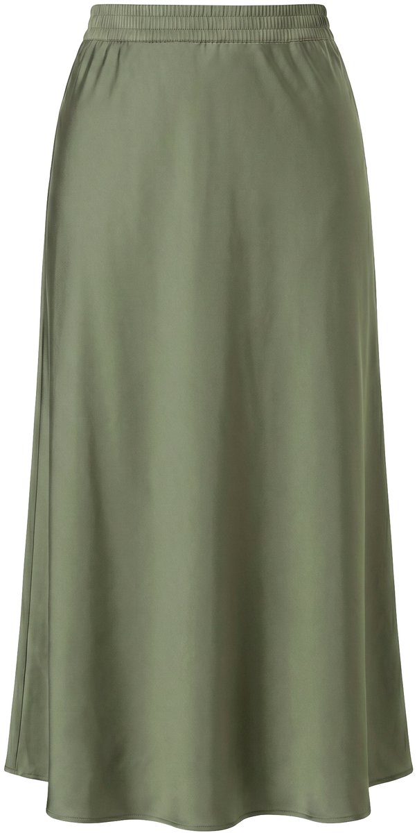 MIAMODA - Dames - Maxi-rok van satijn A-lijn elastische tailleband - Donkerolijf - Maat 46