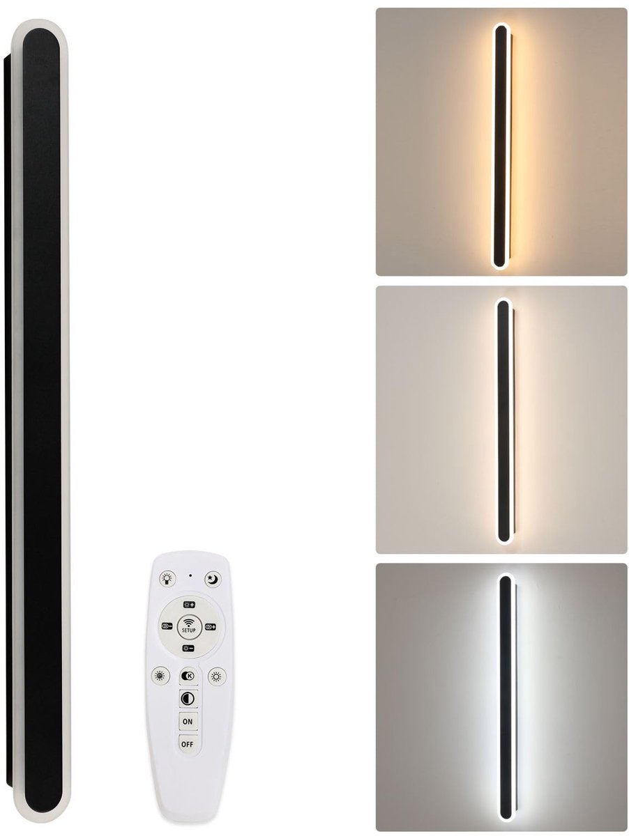 SnelShoppen - Dimbare Binnenwandlamp 22W met Afstandsbediening en Geheugenfunctie - Modern Lijnontwerp Zwart 80CM voor Slaapkamer Woonkamer Gang Trap