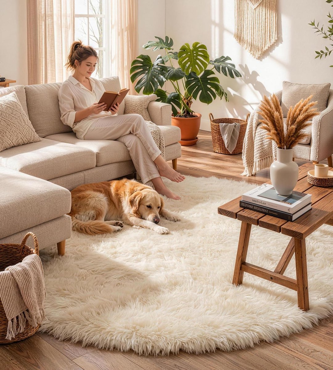 SnelShoppen - Rond Tapijt Kinderkamer 100 cm Crème - Vloerkleed voor Kinderen, Speelkamer, Zachte en Comfortabele Materiaal, Perfect voor Speelruimtes