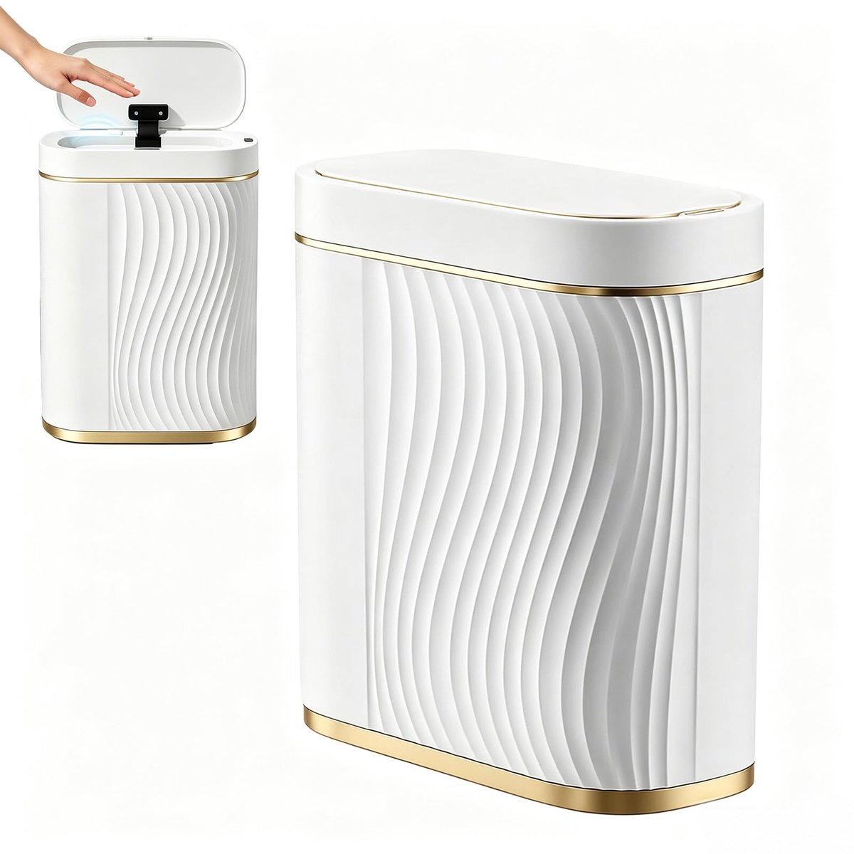SnelShoppen - Afvalemmer met Sensor 8 Liter - Automatische Vuilnisemmer met Deksel - Waterdicht en Smal - Touchless Elektrische Vuilnisemmer voor Badk