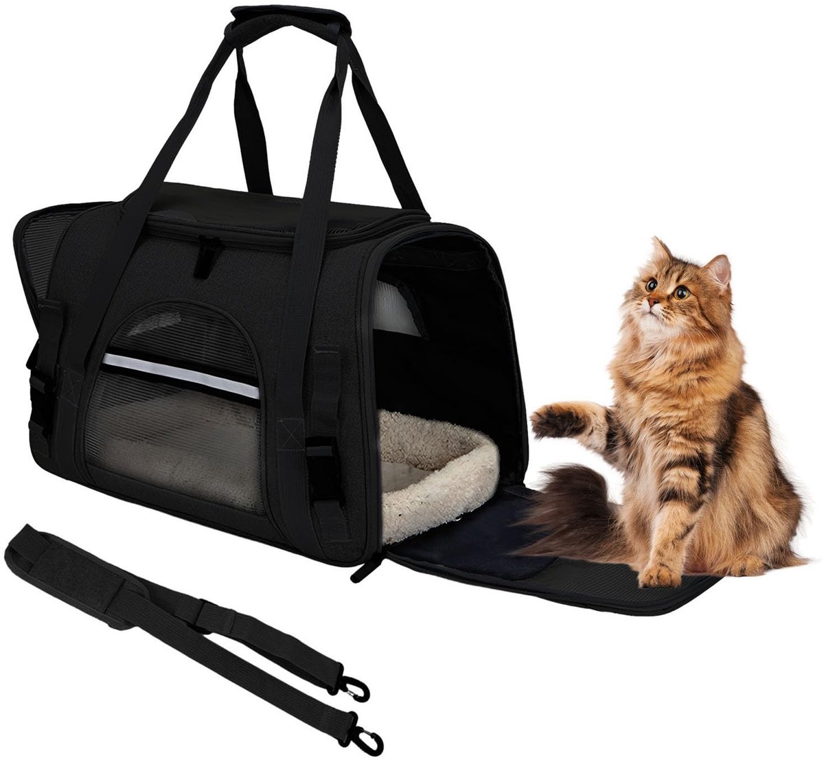 SnelShoppen - Transporttas voor huisdieren met fleece mat - Kattentransporttas voor katten en kleine honden tot 10 kg - Draagtas voor puppy's en kitte