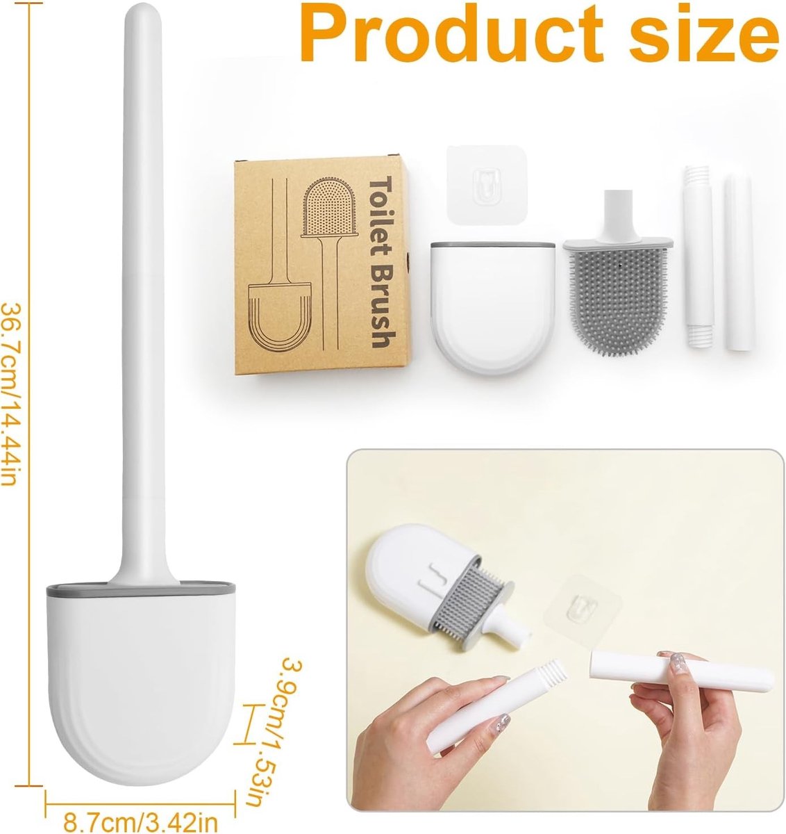 Siliconen Toiletborstel Set - Rubber - Druppelloze Wandmontage - Flexibele Borstelharen - Voor Toilet en Badkamer