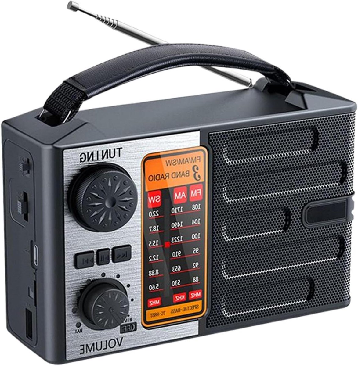 Draagbare Radio - Weerradio Noodradio - Noodsituaties Buiten - Zonne- en USB-laden - 18x12x6cm - Zwart