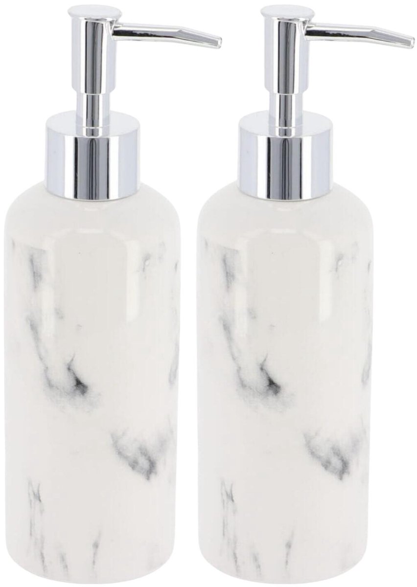Tendance zeeppompje Vienna - 2x - 260ml - wit marmer - dolomiet - H20 x D6 cm - zeepdispenser