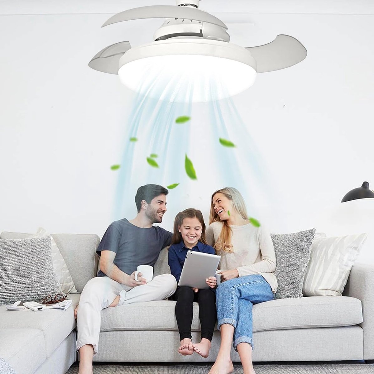 Plafondventilator met Verlichting - Ventilatorlamp Plafondkoeler - Comfort Verbeteren - Intelligente Dimfunctie - 38 x 13.5 cm - Crèmekleurig – foto 3