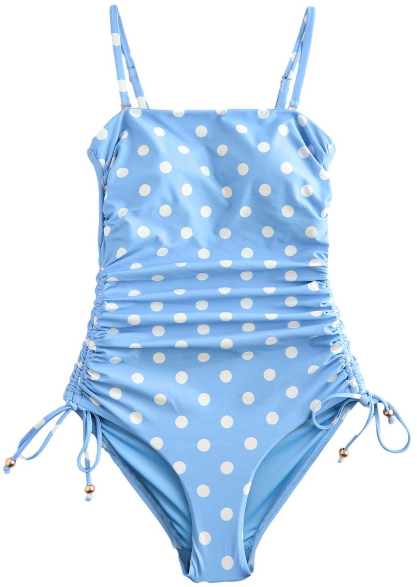 Next Dames - Vormgevend, buikcorrigerend bandeaubadpak met ruches op de pijpen - Blauw