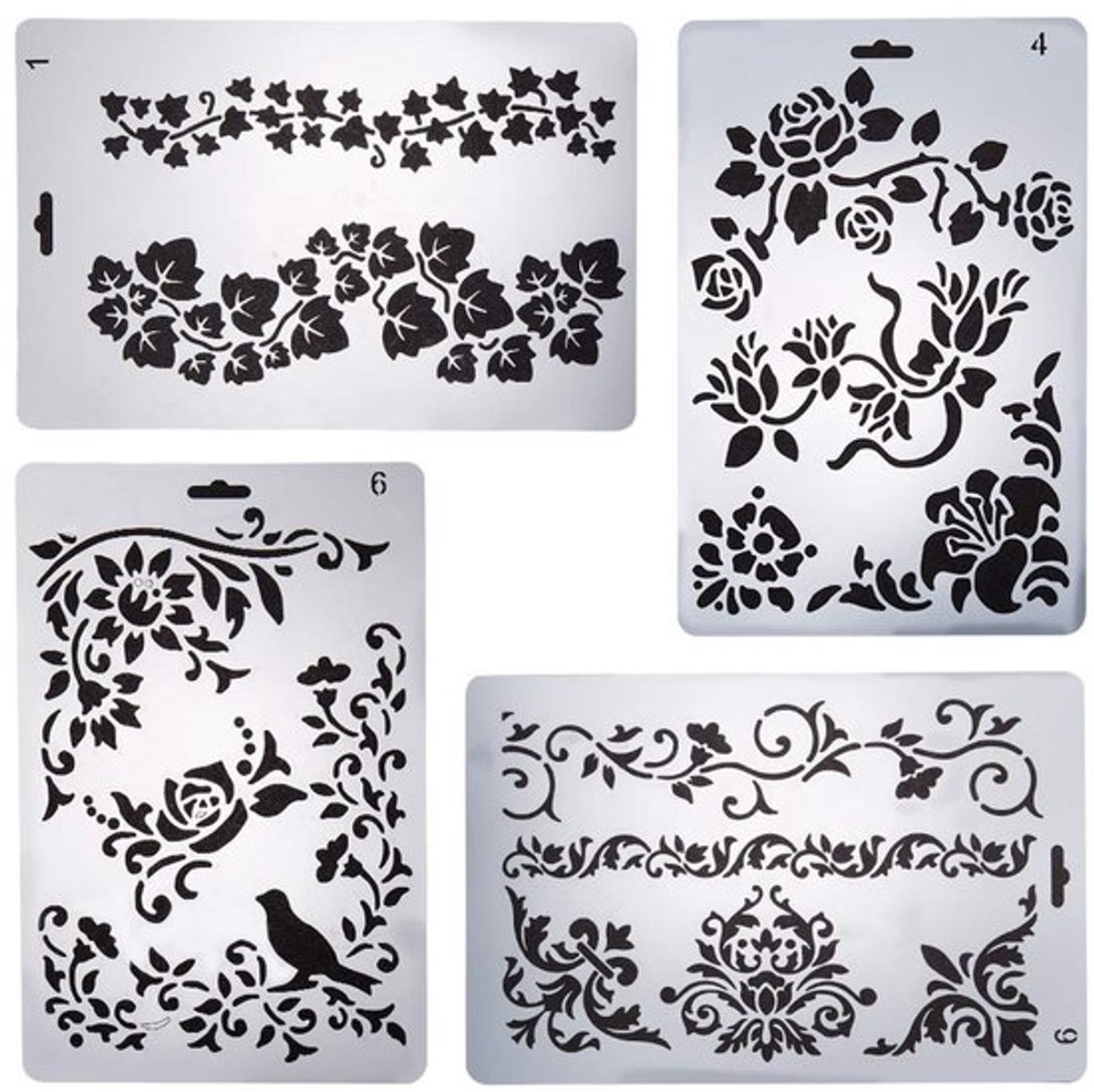 - Plastic schilderij stencils - Herbruikbare sjablonen - Perfect voor doe-het-zelf projecten - 4 stijlen bloemen - Ideaal voor schilderen