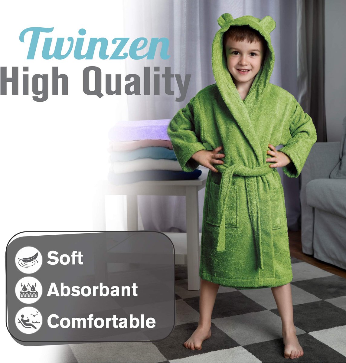 SnelShoppen - Badjas Kinderen Zacht en Donzig Microvezel 100% Polyester OEKO-TEX® Gecertificeerd - Ideaal voor Thuis, Kamperen en Feestjes