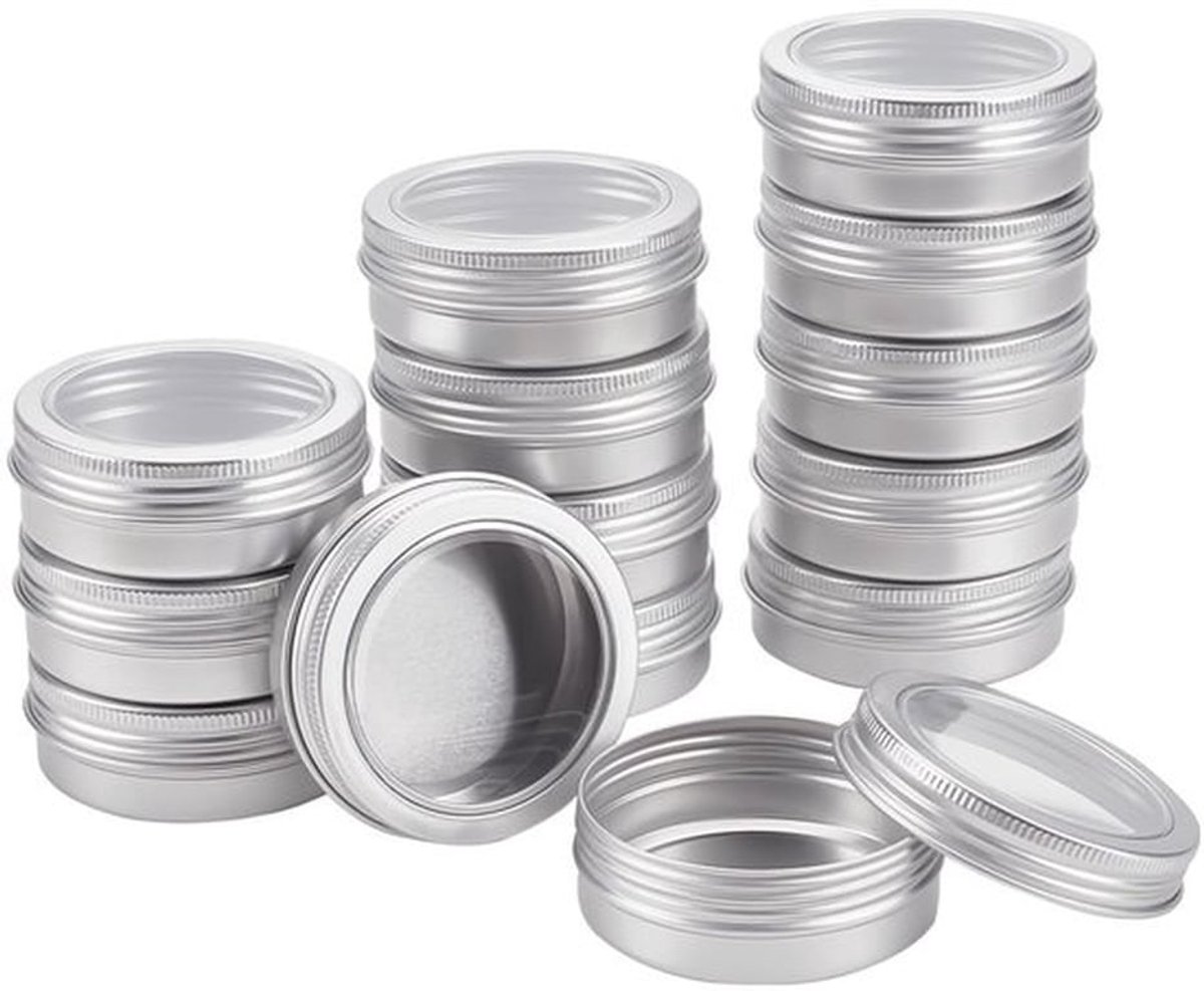 Aluminium Potten 14 Stuks - 60 ml Blikken - Schroefdeksel - Ronde Containers - Duurzaam Aluminium - Voor Specerijen en Knutselbenodigdheden - Opbergblikjes
