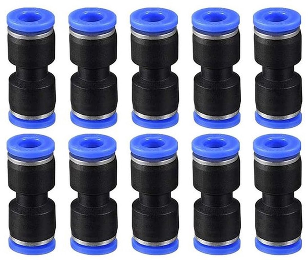 Plastic Snelle Fittingen - Duw-koppelingen - Robuust en betrouwbaar - Blauw en Zwart - 8 mm Aansluitingen - Ideaal voor tuinslangen en leidingen