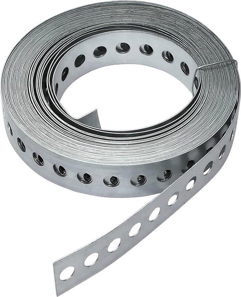 Montagetape 25 mm geperforeerd van verzinkt staal - 10 meter - flexibele bevestiging Ø8mm
