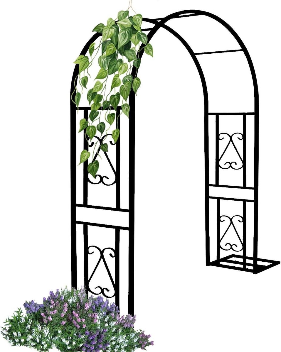 Rozenboog Metaal - Tuinboog Pergola - Tuindecoratie Klimplanten - Stevig Gegalvaniseerd IJzer - H230 x B180cm - Zwart