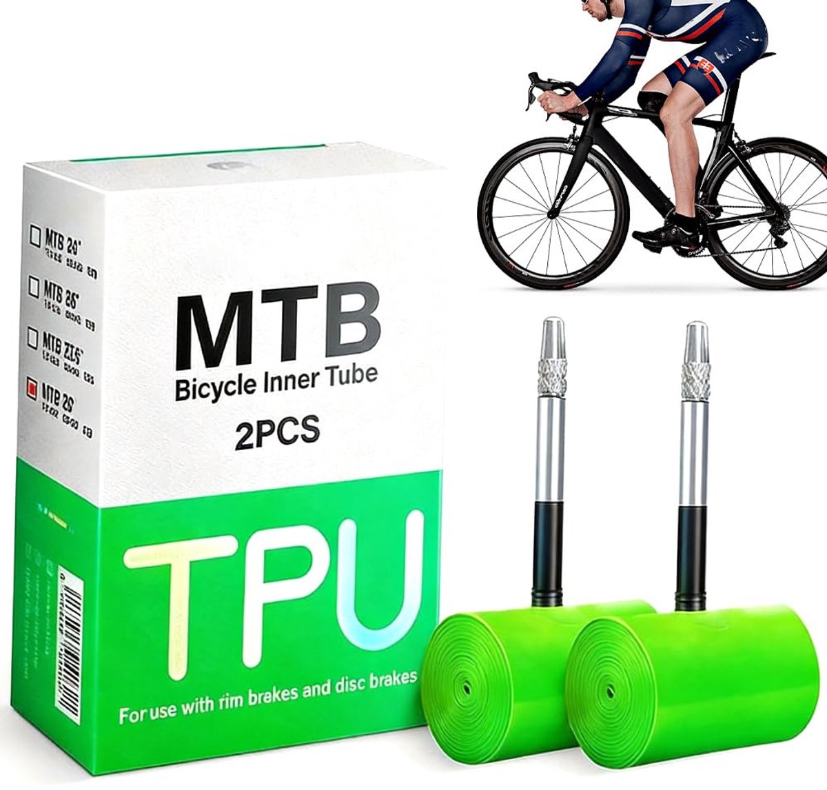 SnelShoppen - CEWROM TPU Binnenband MTB 29 Inch - 2 Stuks Ultralichte Fietsbanden - MTB Slang 28 Inch - TPU Gravel Racefiets - FV 45 mm