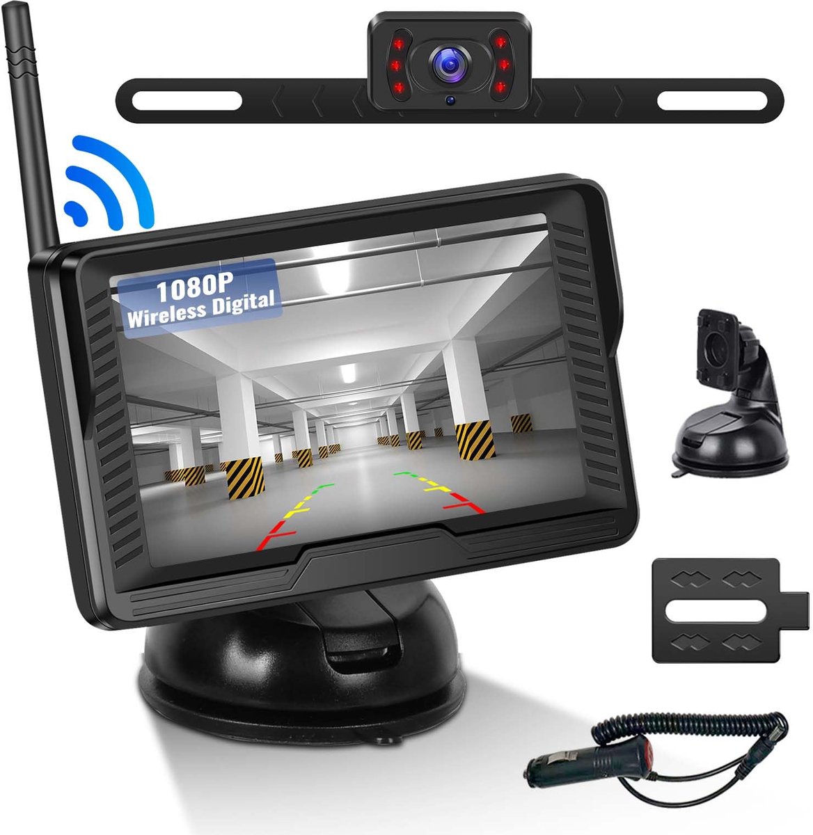 SnelShoppen - Draadloze Digitale Achteruitrijcameraset 1080P met 4,3" IPS Monitor, AHD Achteruitrijcamera IP69 Waterdicht, Nachtzicht in Kleur voor Vr