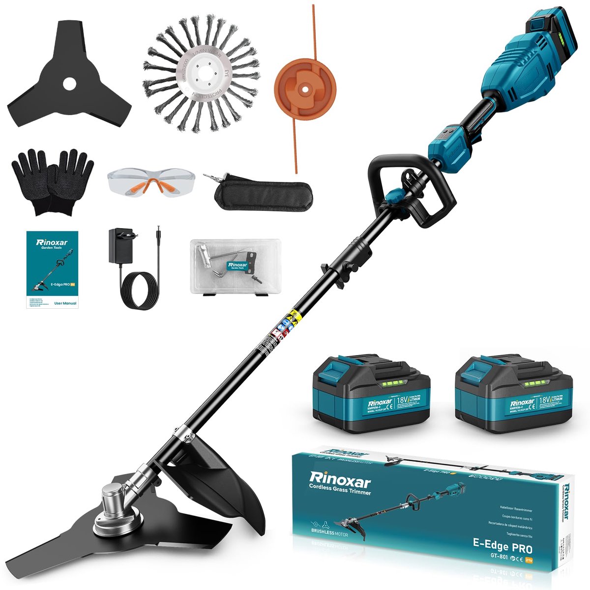 SnelShoppen - Grastrimmer met Accu 26 cm - Accu-Bosmaaier met Voormotor, 2 x 5200 mAh Accu's en Oplader, Verstelbare Steel, D-Handgreep, Voor Gazonran